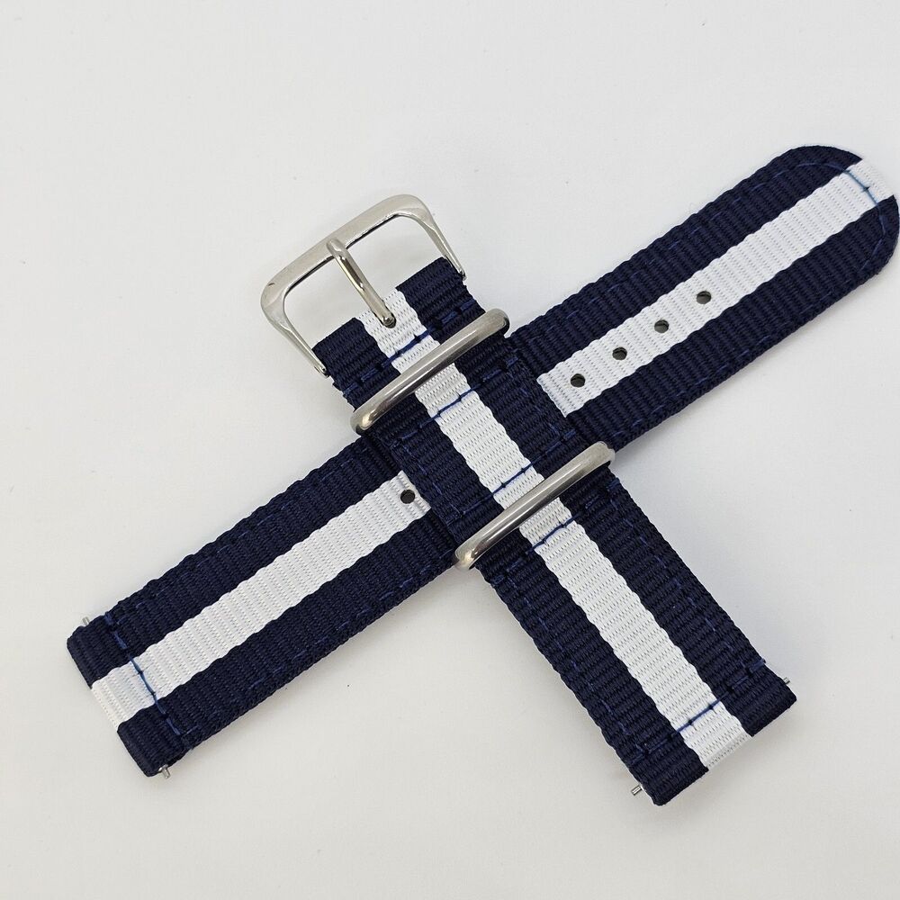 Men‎ 22MM Canvas Nylon Watch Band Quick Release Two-Piece Straps Dark Blue White